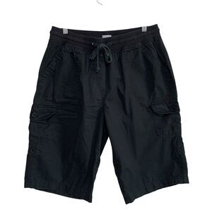 Only Necessities Cargo Shorts Womens Size 16W Black Pull-On Roll-Tab Cuff Pocket